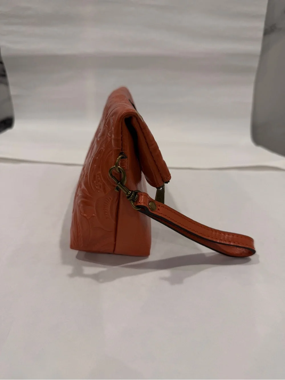 Patricia Nash Apricot Orange Embossed Leather Wristlet Clutch